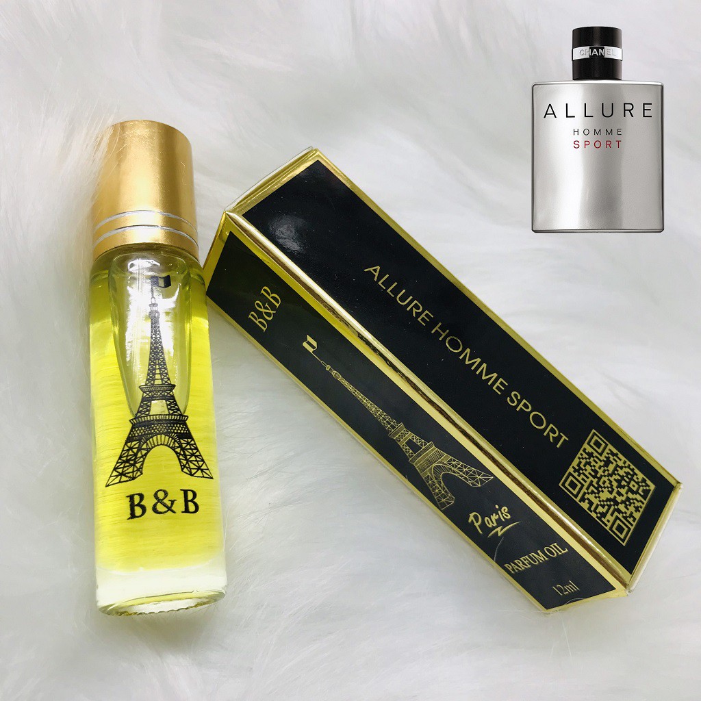[Thơm lâu 14 tiếng] Tinh dầu nước hoa Pháp BB Allure Homme Sport Unisex dạng lăn 12ml (không cồn)